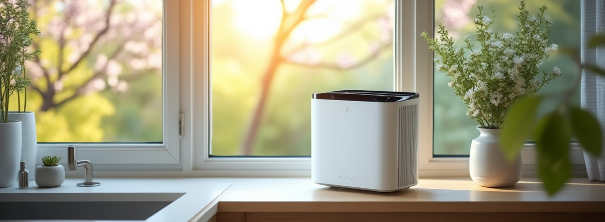 Luftreiniger gegen Pollen in einem hellen Raum